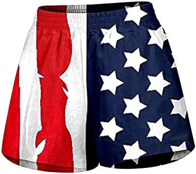 Ruiruilico feminina bandeira americana shorts patrióticos de verão shorts de praia solta Faixa larga pernas largas
