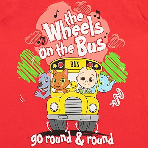 Rodas de camiseta dos meninos de cocomelon no ônibus