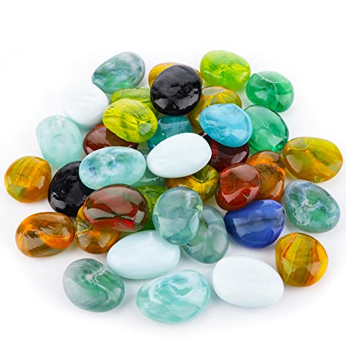 2 lb de pedra decorativa polida de vidro aquário, pedra de ágata colorida para decoração de