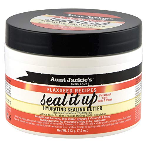 As receitas de linhaça da tia Jackie se selam, hidratando a manteiga de vedação, ajuda a prevenir e reparar cabelos