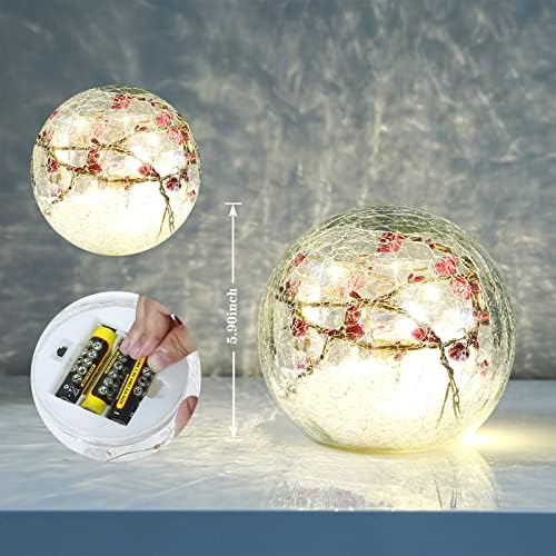 Luminária de bola de vidro Crackle LED Night Night Rish Fruit Globe Globe Table Lamp, Orb Cardinal Night