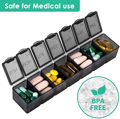 Kononia 2 Pack Weekly Pill Organizer, Organzier de comprimidos diários pequenos, caixa de comprimidos