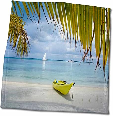 3drose Belize, Mar do Caribe. Caiaque na praia de Southwater Cay. - Toalhas