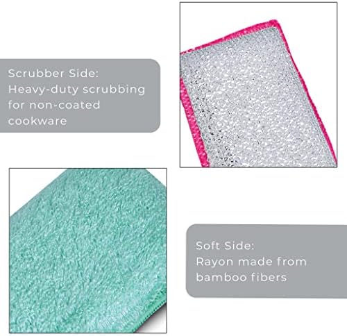 Smart Design Scrub Sponge com fibra de rayon sem odor de bambu - Conjunto de 3 - Ultra absorvent -