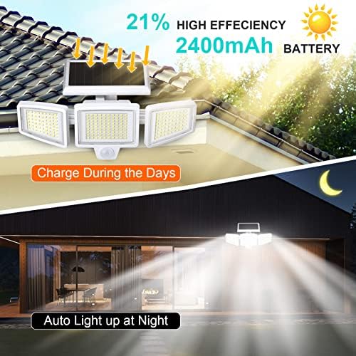 Luzes solares qiyvlos pacote ao ar livre -2, 210 LED 2500lm Luzes de sensor de movimento com controle