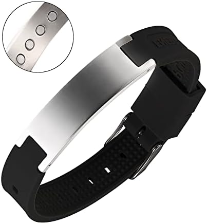 Silicone magnético MagEnergy e pulseira de pulseira preta de aço inoxidável com ímãs de 4pcs