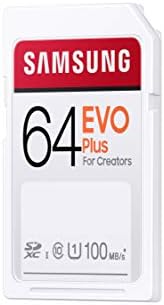 Samsung Evo Plus SDXC 64 GB de tamanho SD de tamanho completo com adaptador, UHS-I U3, suporta vídeo 4K,