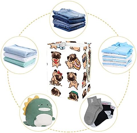 Funny Pug Cartoon Laundry Basket Casket Organizador retangular colapsável cesto para adulto unissex, meninas adolescentes,