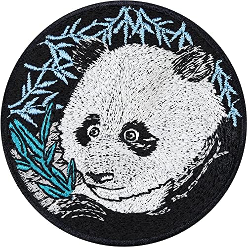 Cabeça de urso panda com folhas de bambu Costura em patch - Salve ferro selvagem em remendos para amantes