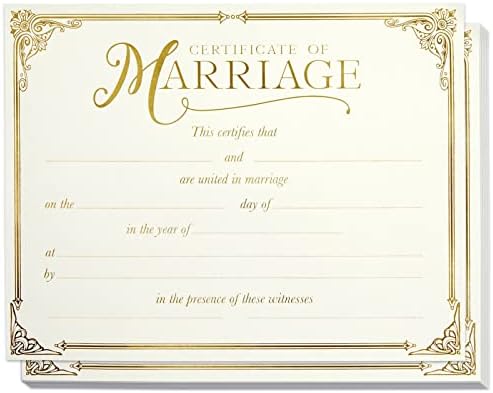48 Certificados de casamento de embalagem com bordas de folha de ouro para cerimônia de casamento, oficiais