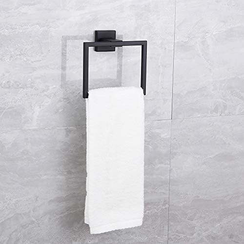 Kimzcn Matte Black Hand Hand Solder para banheiro SU 304 Anel de toalha de aço inoxidável Ring toalha quadrada simples