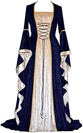Vestido gótico Zefotim Mulheres de manga de trompete soltas Vestido de cosplay Retro Manga Longa Vestido