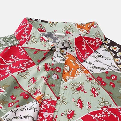 Jackets de Natal de Wybaxz para masculino Casual Casual Camisa Floral Prinha Manga curta Turn-Down Single Bastest