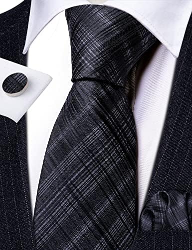 Barry.wang Stripe Men Ties Set Classic Tecida gravata com lenço de punhos formal