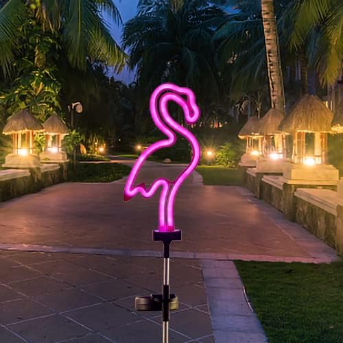 Luz de estaca de jardim solar de flamingo rosa, 1 pacote de luz solar ao ar livre para a passarela