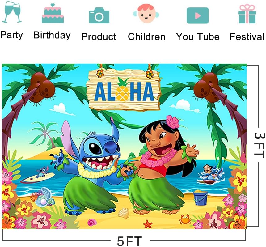 Cenários tropicais do Havaí para Lilo e Stitch Birthday Party Decorations Supplies Stitch Baby Shower Photo Backgrody