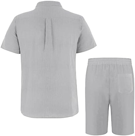 Fommykin Men's Linen Sets Button Down Guayabera e shorts Configurar o traje de traje de traje de