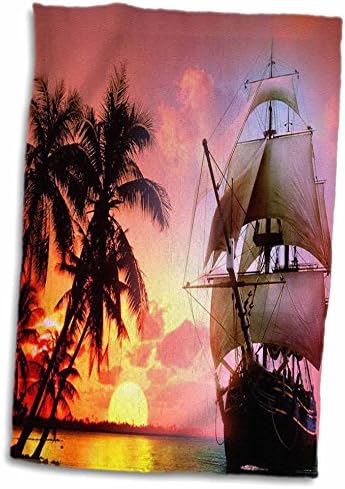 3drose fleene pôr do sol e barco - navegando nos tropics.jpg - toalhas