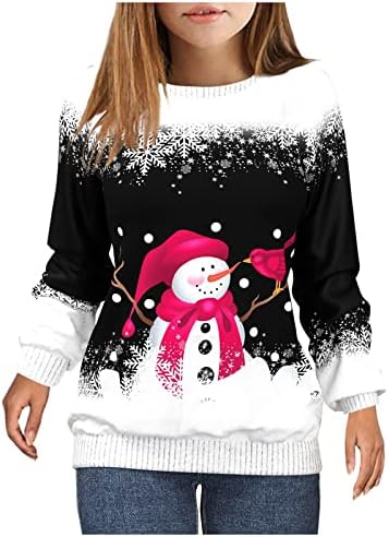 Moletom de Natal feminino Camisetas grandes bonecos de neve de neve de neve de neves de pirina longa blusa de