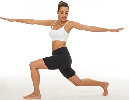 MagComsen Womens High Surveda de ioga de Yoga Brike de corrida com bolsos laterais Shorts de exercícios