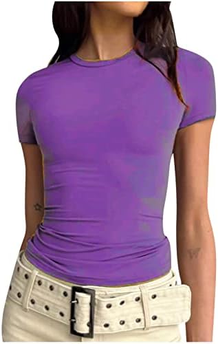 Mulheres magras apertadas de manga curta de ioga de ioga Tops de exercícios montados sob camiseta de camada