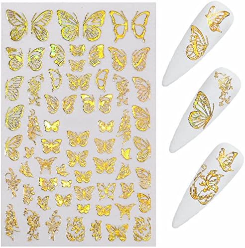 Adesivo de manicure de borboleta 3d adesivo de unhas de borboleta, slider polido design de borboleta cobertura completa