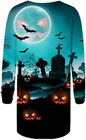 Camisa de tops casuais para leggings Halloween impresso Longo pescoço redondo largo de mangas compridas moletom