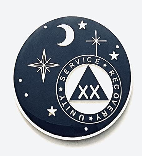 20 anos AA Medallion - Alcoólicos Anonymous- The Moon & Stars, Rocket Chip Blue Dark e medalhão