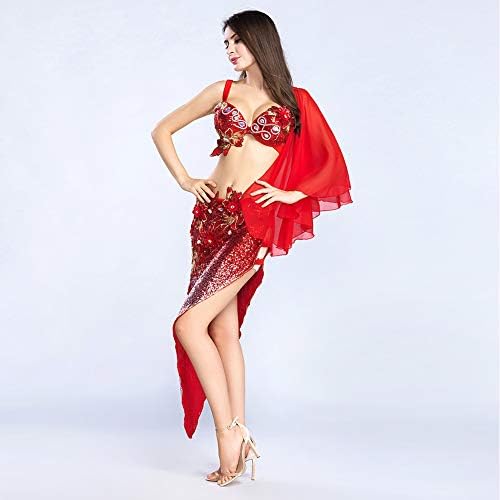 Traje de dançarina de barriga real para mulheres da dança de barriga lantejtista de lantejoulas de dança