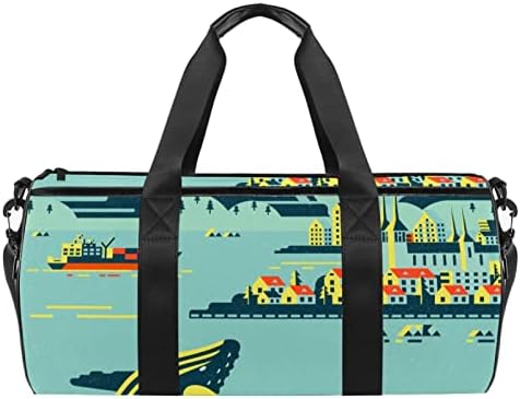 Mamacool Island Illustration Duffel ombro Bag de lona de trave
