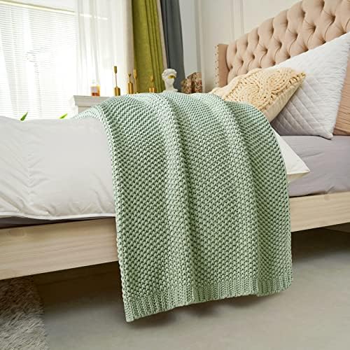 Breito de malha de cabo grossa cobertor claro verde claro Green Cingonete de algodão orgânico para sofá Cama