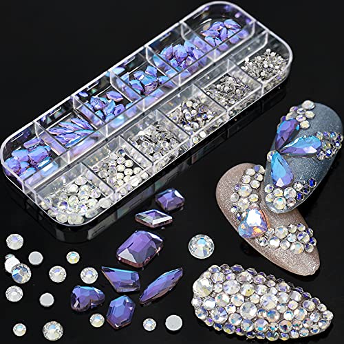 560pcs aurora roxa de cristal strass para a arte da unha e várias formas de decoração de unhas