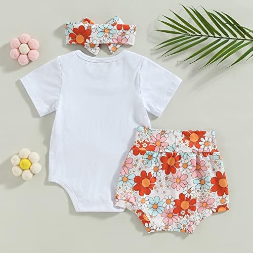 Bebê menina menina de 1º aniversário carta de roupa curta manga de manga floral shorts florais bandana