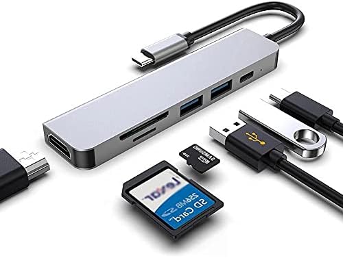 Jahh USB Hub USB Hub C Adaptador 6 em 1 USB C a USB 3.0 Docagem compatível com HDMI USB-C Tipo C