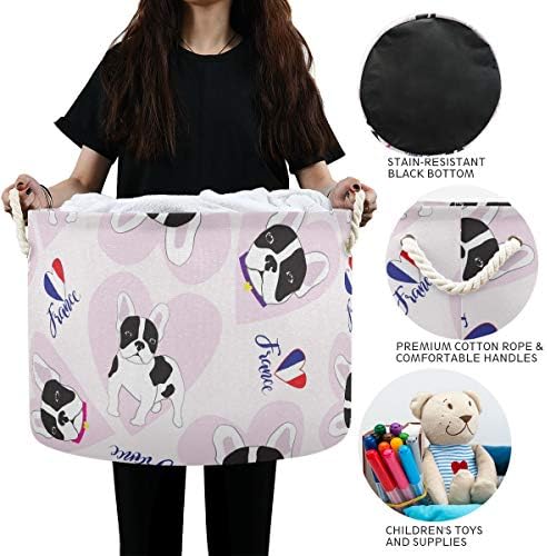 Alaza redonda cesta de armazenamento bin fofo cão francês colapsível travessa de roupas de roupa de bebê cesto