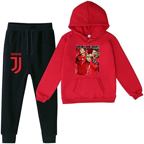 Zapion Kids Cristiano Ronaldo Sweworkshirts 2 peças capuzes de pulôver e calças de corredor Conjuntos de rastreamento