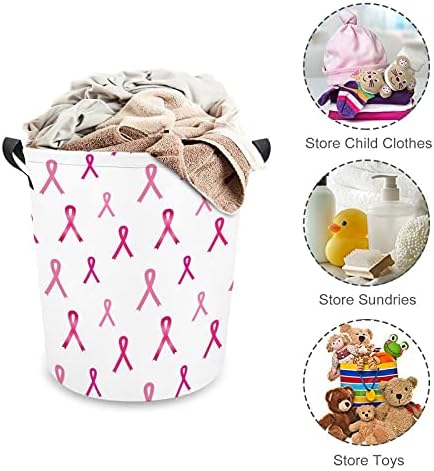Cesta de pano de fita de câncer de mama com cesto de lavanderia com alças de armazenamento para organizador