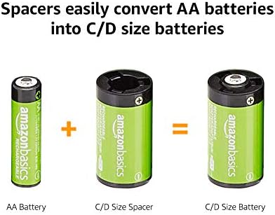 Pacote de carregadores de bateria USB do Basics com AA, Baterias AAA recarregáveis, conversores C e D - branco