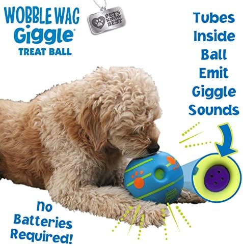WOBBLE WAG Giggle Treat Ball- Interactive Dog Toy & Treat Dispenser, Sons divertidos de risadinha quando enrolado
