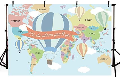 Mehofond 7x5ft Mapa de viagem Decorações de festas de aniversário viajam pelo mundo do mundo quente oh os lugares