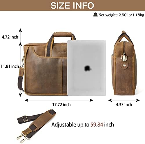 Borda de couro Bostanten para homens de 17 polegadas Bolsa de laptop de grãos cheios de bolsas de bolsa de
