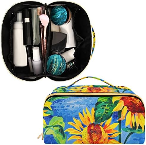 Bolsa de maquiagem de jardim de girassol em bolsas grandes de cosméticos para mulheres viagens de maquiagem para