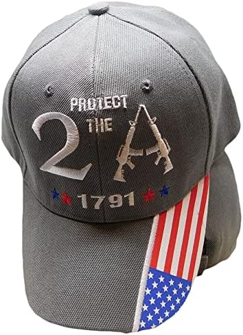 Os ventos comerciais protegem a 2ª emenda 1791 com a bandeira dos EUA Baseball Baseball Grey NRA Cap Hat