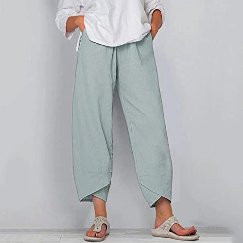 Calça esticada senyentie para mulheres calças lisadas soltas calças casuais de algodão