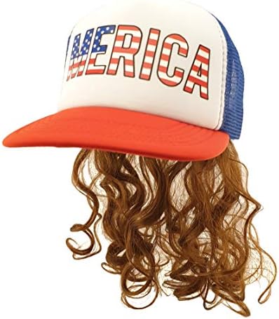 USA Mullet Hat Brown Wig Merica Redneck 4 de julho All American Costume