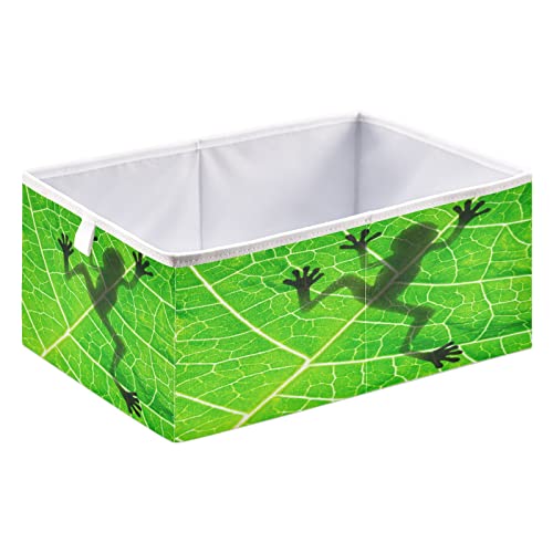 Cubos de armazenamento de cubos de cubo de folhas de sombra Frog cubos de armazenamento dobrável cesta de brinquedos à prova d'água para caixas de organizador de cubos para brinquedos de berçário closet Book Banheiro escritório - 15.75x10.63x6.96 em