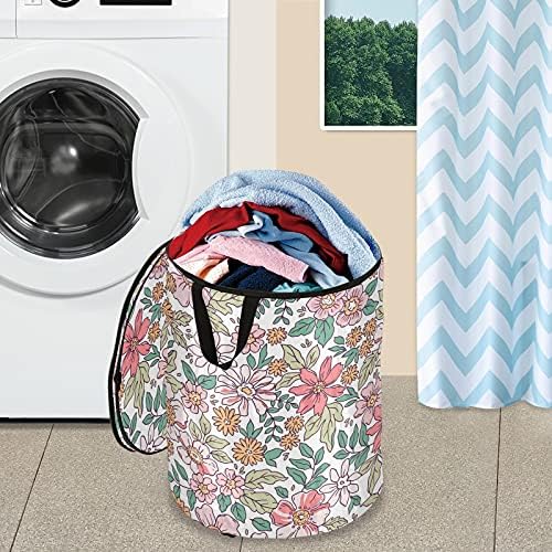 Color Flor Floral Pop Up Laundry Horse com tampa de cesta de armazenamento dobrável Bolsa de roupa dobrável