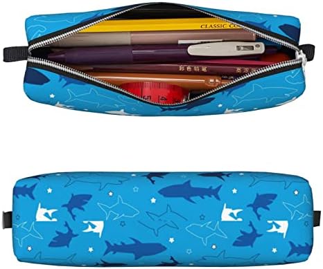 Tubarão azul slim pequena capa de lápis fofa bolsa de couro zíper caixa de lápis bolsa de armazenamento adulto