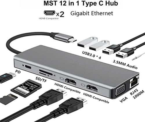 MBBJM 12 em 1 USB C Adaptador de cubo C para 4K VGA RJ45 LAN Ethernet SD/TF Hub de 3,5 mm Aux 12 porta
