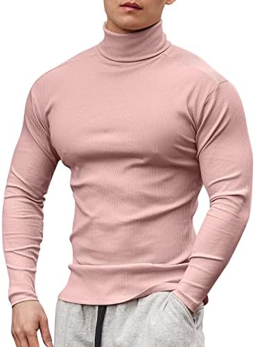 Treino de costela de malha masculina camisetas musculares Slim Fit Elastic Turtleneck Tops Athletic Gym